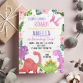 Leuke Dinosaurus Meisje Verjaardag Party Uitnodigi Kaart