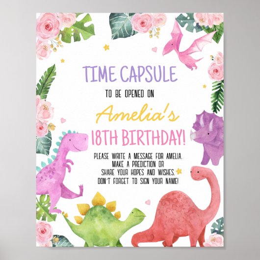 Leuke Dinosaurus Meisje Verjaardag Tijd Capsule Te Poster (Voorkant)