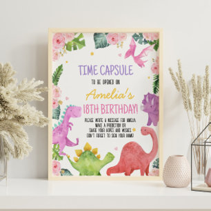 Leuke Dinosaurus Meisje Verjaardag Tijd Capsule Te Poster