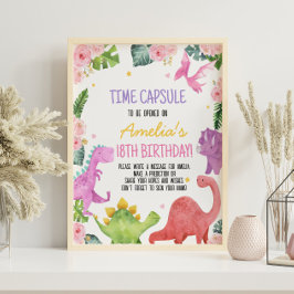 Leuke Dinosaurus Meisje Verjaardag Tijd Capsule Te Poster