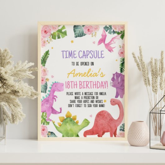 Leuke Dinosaurus Meisje Verjaardag Tijd Capsule Te Poster