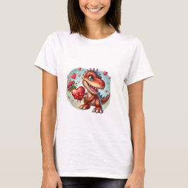 Leuke dinosaurus met bloemen, omgeven door het har t-shirt