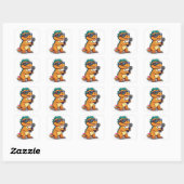 Leuke dinosaurus met glazen vasthouden vierkante sticker (Vel)