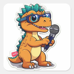 Leuke dinosaurus met glazen vasthouden vierkante sticker