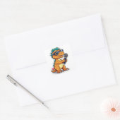 Leuke dinosaurus met glazen vasthouden vierkante sticker (Envelop)