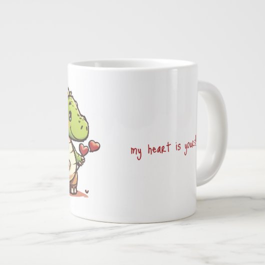 Leuke dinosaurus met harten grote koffiekop (Voorkant rechts)