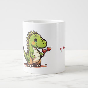 Leuke dinosaurus met harten grote koffiekop