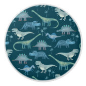 Leuke Dinosaurus Patroon Blauw Blauwgroen Groen Keramische Knop (Voorkant)