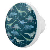 Leuke Dinosaurus Patroon Blauw Blauwgroen Groen Keramische Knop (Rechts)