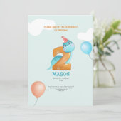 Leuke dinosaurus RAWR 2e verjaardag kinder uitnodi Kaart (Staand voorkant)