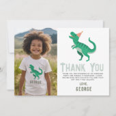Leuke Dinosaurus Roarsome Foto Verjaardag Bedankkaart (Voorkant)