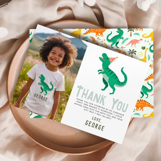 Leuke Dinosaurus Roarsome Foto Verjaardag Bedankkaart