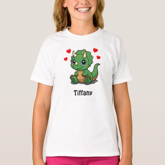 Leuke dinosaurus T-shirt voor kinderen – naam toev (Voorkant)