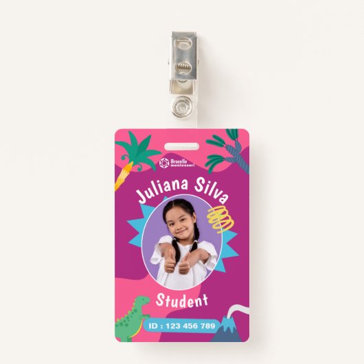 Leuke dinosaurus thema Student ID Kaart Badge (Voorkant met clip)
