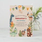 Leuke dinosaurus thema verjaardag uitnodiging (Staand voorkant)