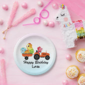 Leuke dinosaurus tractor jongen terug naar school  papieren bordje (Feest)