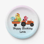 Leuke dinosaurus tractor jongen terug naar school  papieren bordje (Voorkant)