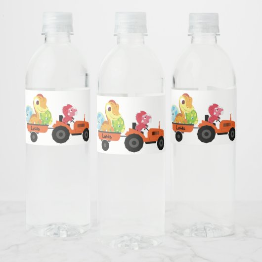 Leuke dinosaurus tractor jongen terug naar school  waterfles etiket (Flessen)