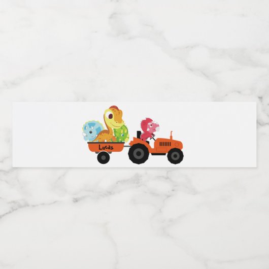 Leuke dinosaurus tractor jongen terug naar school  waterfles etiket (Enkel label)