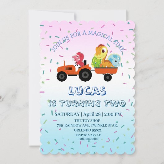 Leuke dinosaurus tractor Truck Verjaardagsfeestje  Kaart (Voorkant)