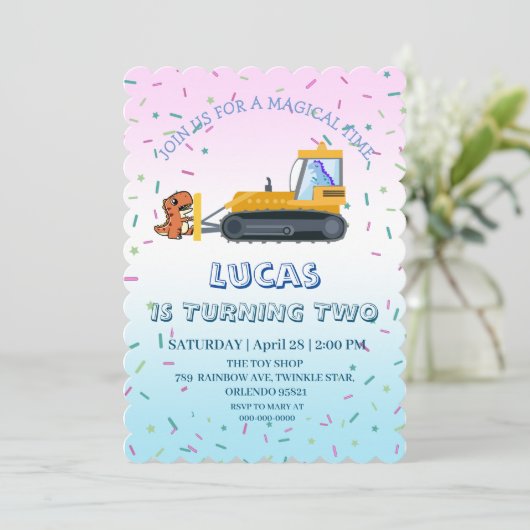 Leuke dinosaurus tractor Truck Verjaardagsfeestje  Kaart (Staand voorkant)