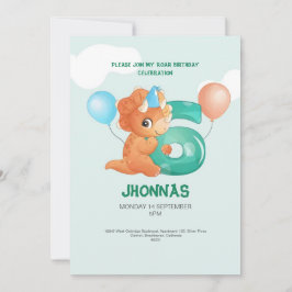 Leuke dinosaurus Trex Party 6e verjaardag uitnodig Kaart