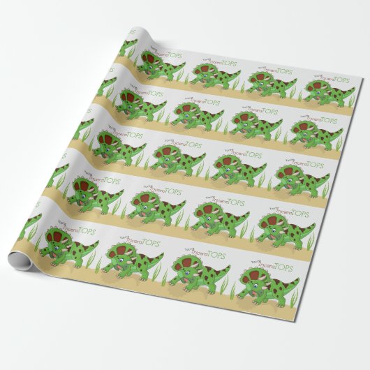 Leuke dinosaurus Triceratops Jongens en Meisjes Cadeaupapier (Uitgerold)