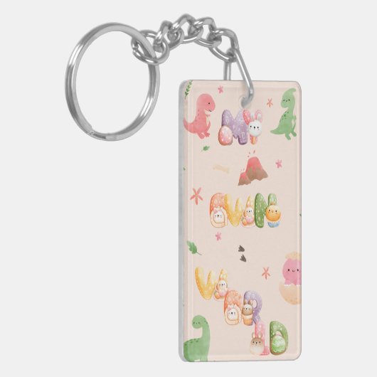 Leuke dinosaurus wereld | Acryl Sleutelhanger (Voorkant Links)
