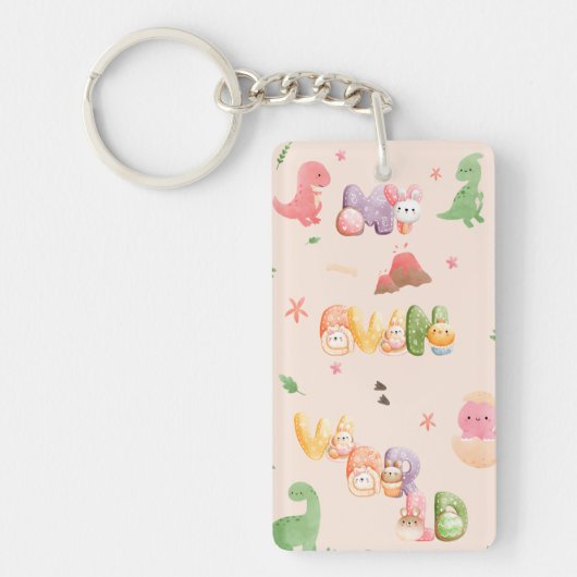 Leuke dinosaurus wereld | Acryl Sleutelhanger (Voorkant)