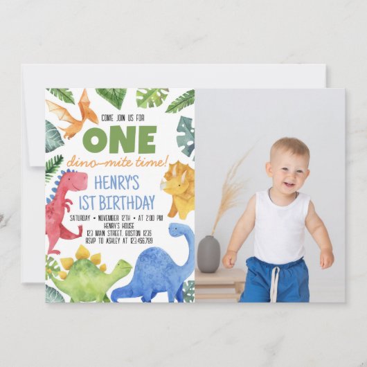 Leuke dinosaurussen jongen verjaardag uitnodiging (Voorkant)