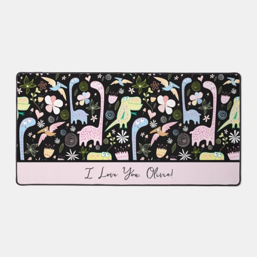 Leuke dinosaurussen patroon script Ik hou van je Bureaumat (Voorkant)