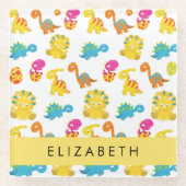 Leuke dinosaurussen, Patroon van dinosaurussen, Jo Glazen Onderzetter (Voorkant)