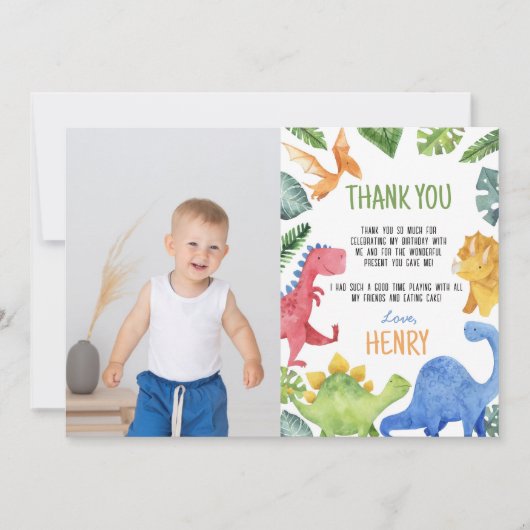 Leuke dinosaurussen verjaardag foto dank u kaart (Voorkant)