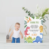 Leuke dinosaurussen verjaardag foto dank u kaart (Staand voorkant)