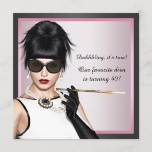Leuke Diva Vrouw Roze en Zwarte Verjaardag Kaart