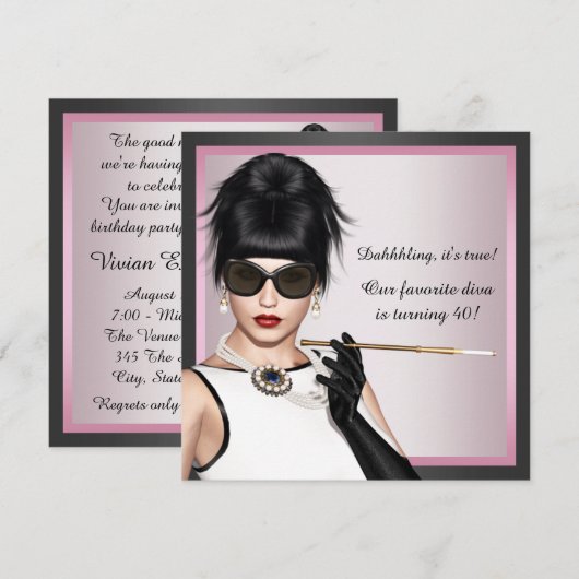 Leuke Diva Vrouwen Roze en Zwarte Verjaardag Kaart (Voorkant / Achterkant)