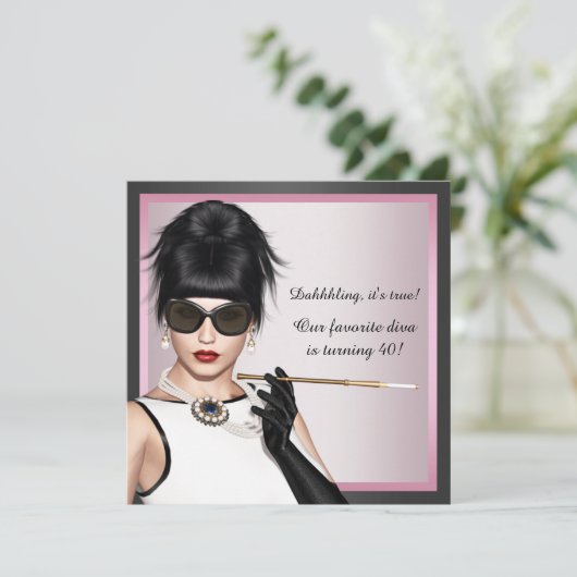 Leuke Diva Vrouwen Roze en Zwarte Verjaardag Kaart (Staand voorkant)