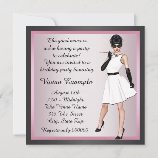 Leuke Diva Vrouwen Roze en Zwarte Verjaardag Kaart (Achterkant)