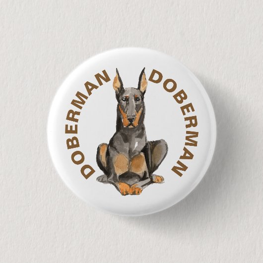 Leuke Doberman Hondenras Waterverven Illustratie Ronde Button 3,2 Cm (Voorkant)