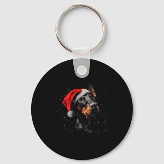 Leuke Dobermann-hond Kerstlichten Kerstmannenhoed Sleutelhanger (Voorkant)