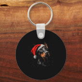 Leuke Dobermann-hond Kerstlichten Kerstmannenhoed Sleutelhanger (Voorkant)