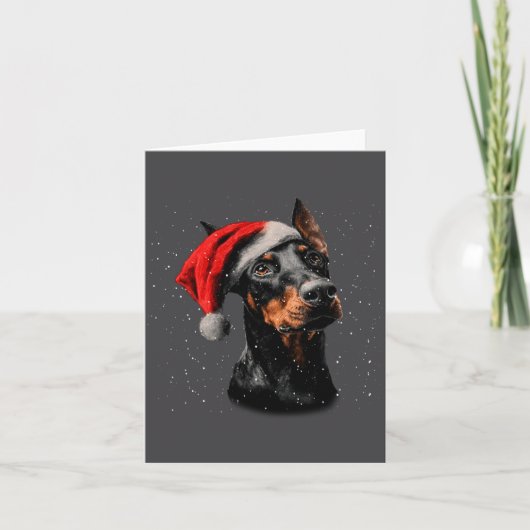 Leuke Dobermann Hond Kerstlichten Sinterklaas Hoed Kaart (Voorkant)