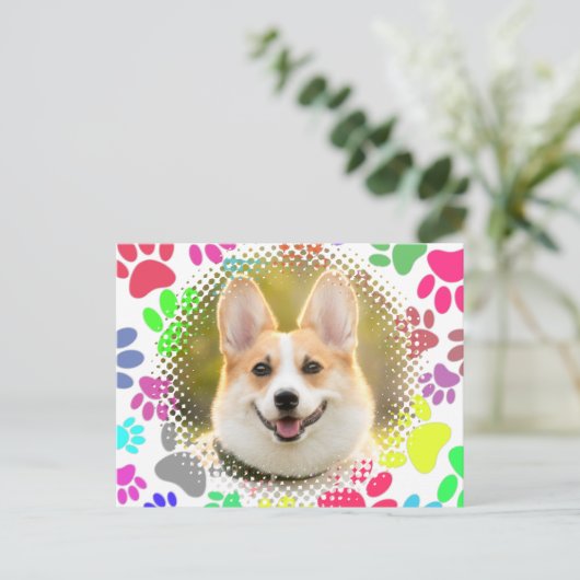 Leuke Dog Afbeelding Paw Pattern Custom Briefkaart (Staand voorkant)
