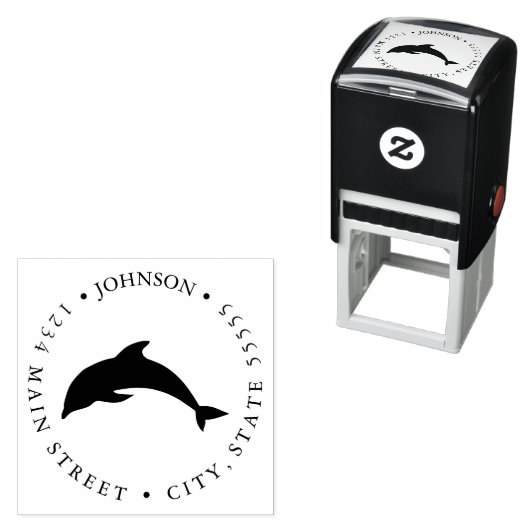 Leuke Dolfijn Illustratie Retourlabel Zelfinktende Stempel (In situ)