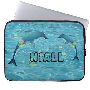 Leuke Dolfijnen en Bubbels Gepersonaliseerd Laptop Sleeve
