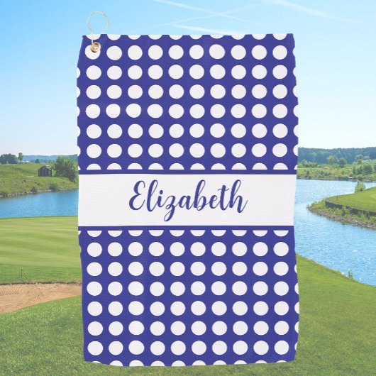 Leuke donkerblauwe polka stippen op maat gemaakte golfhanddoek
