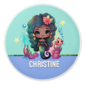 Leuke donkere huid Zeemeermin kinderkamer stijl bl Keramische Knop (Voorkant)