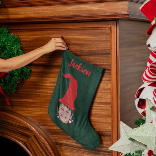 Leuke donkergroene Elf Hoed & Foto & Naam Grote Kerstsok