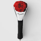 Leuke donkerrode rozenbloem aangepaste naam dames golfheadcover (Voorkant)