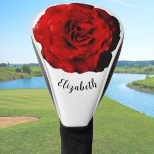 Leuke donkerrode rozenbloem aangepaste naam dames golfheadcover